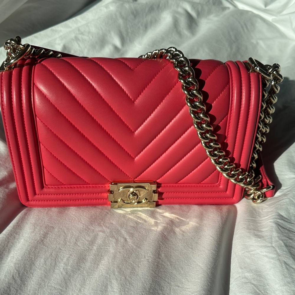 Authentic Chanel Quilted Boy Flap Bag Chevron Calfskin Medium